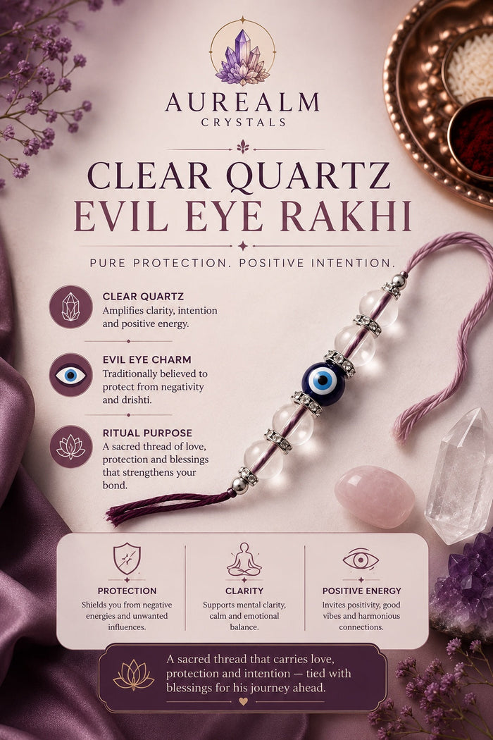 Clear Quartz Evil Eye Rakhi by Aurealm Crystals
