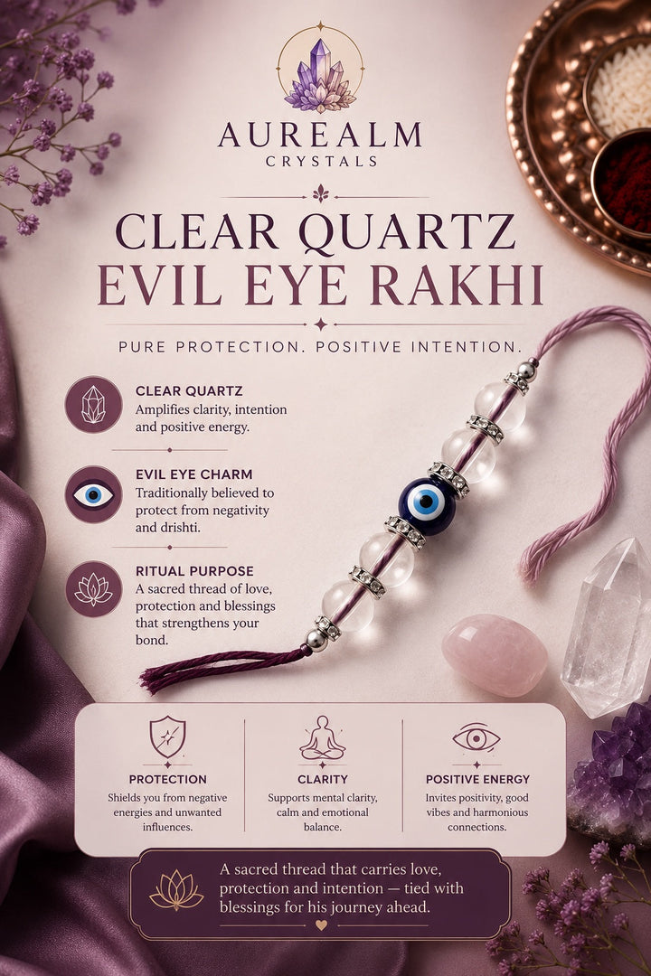 Clear Quartz Evil Eye Rakhi by Aurealm Crystals