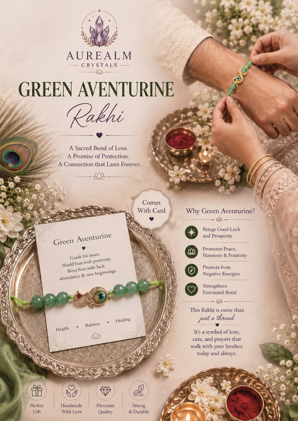 Green Aventurine Crystal Rakhi by Aurealm Crystals