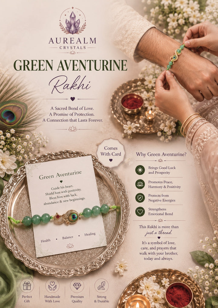 Green Aventurine Crystal Rakhi by Aurealm Crystals