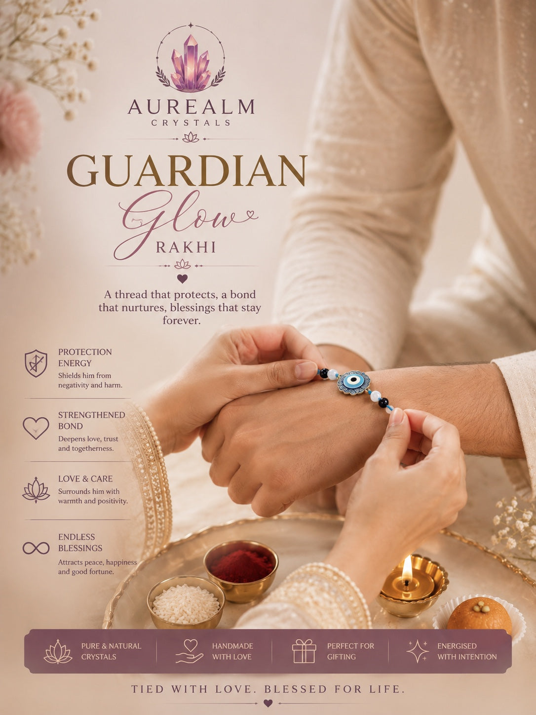 Guardian Glow Evil Eye Rakhi by Aurealm Crystals