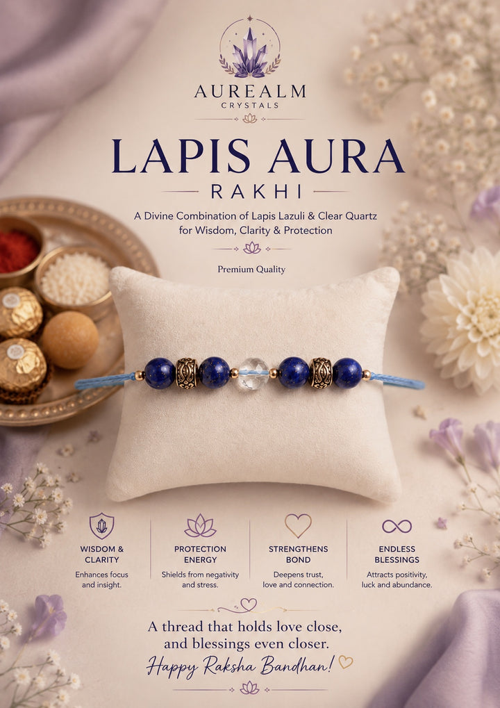 Lapis Aura Crystal Rakhi with Lapis Lazuli and Clear Quartz by Aurealm Crystals