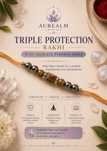 Triple Protection Rakhi with Tiger Eye Pyramid Shape by Aurealm Crystals