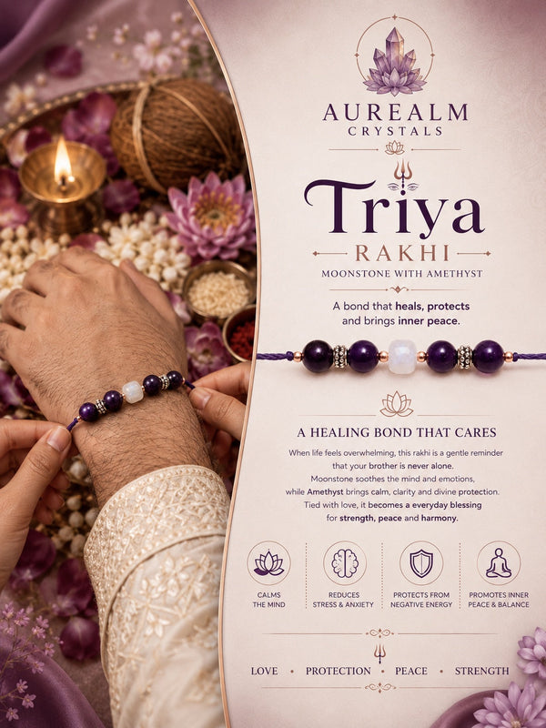 Triya Moonstone and Amethyst Rakhi by Aurealm Crystals