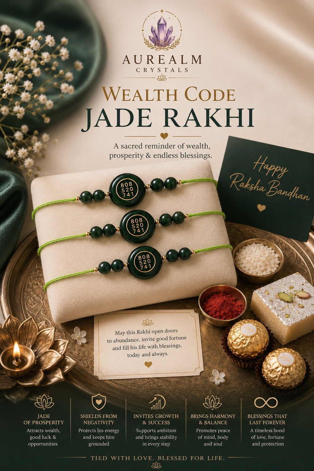 Jade Rakhi product image by Aurealm Crystals